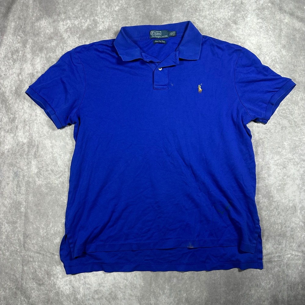 Vintage Polo Ralph Lauren Mens L Blue Pima Soft Touch Short Sleeve Polo Shirt